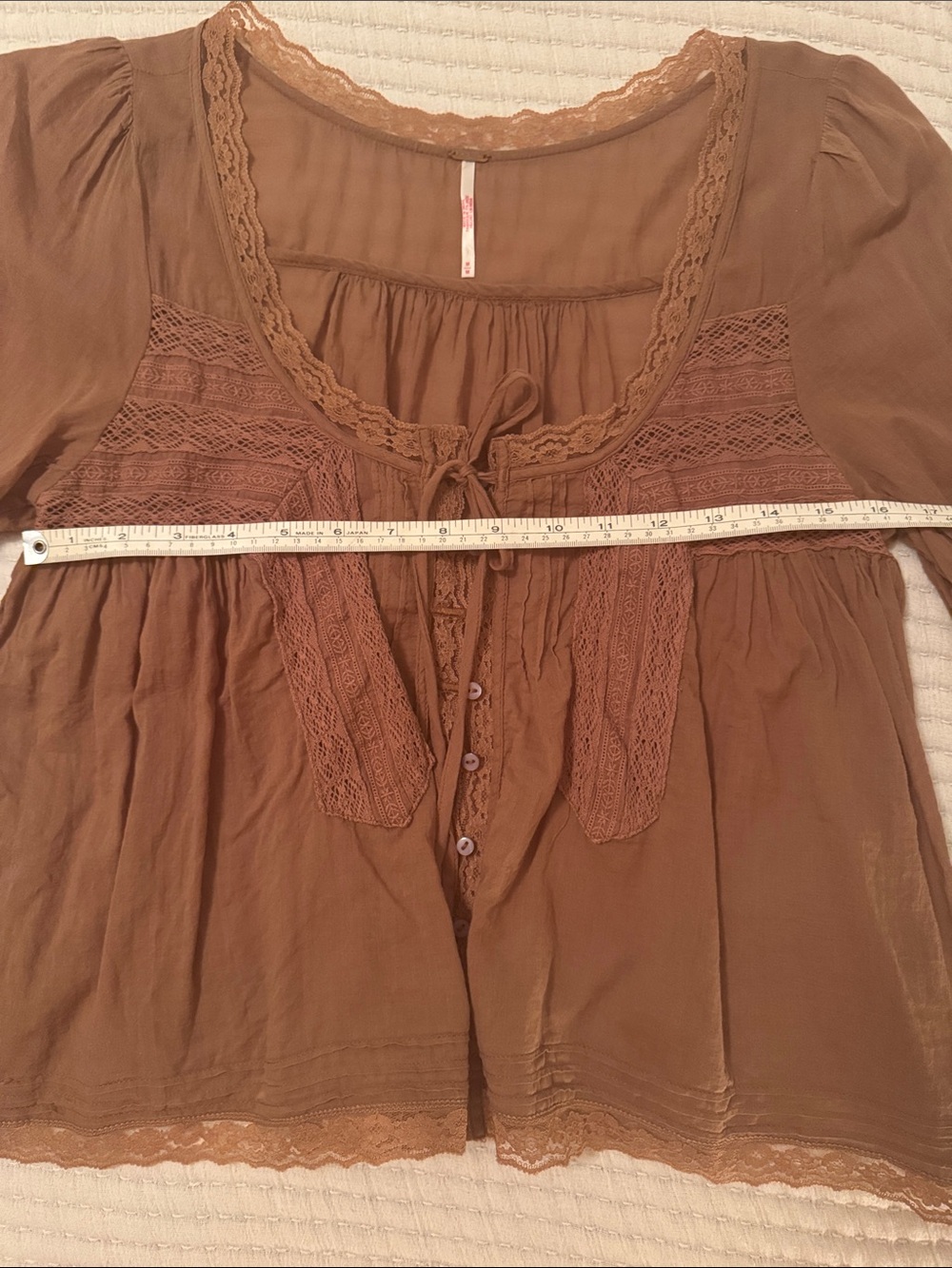 Free People EUC Women's Lace-Trim Peasant Blouse - Picture 7 of 8